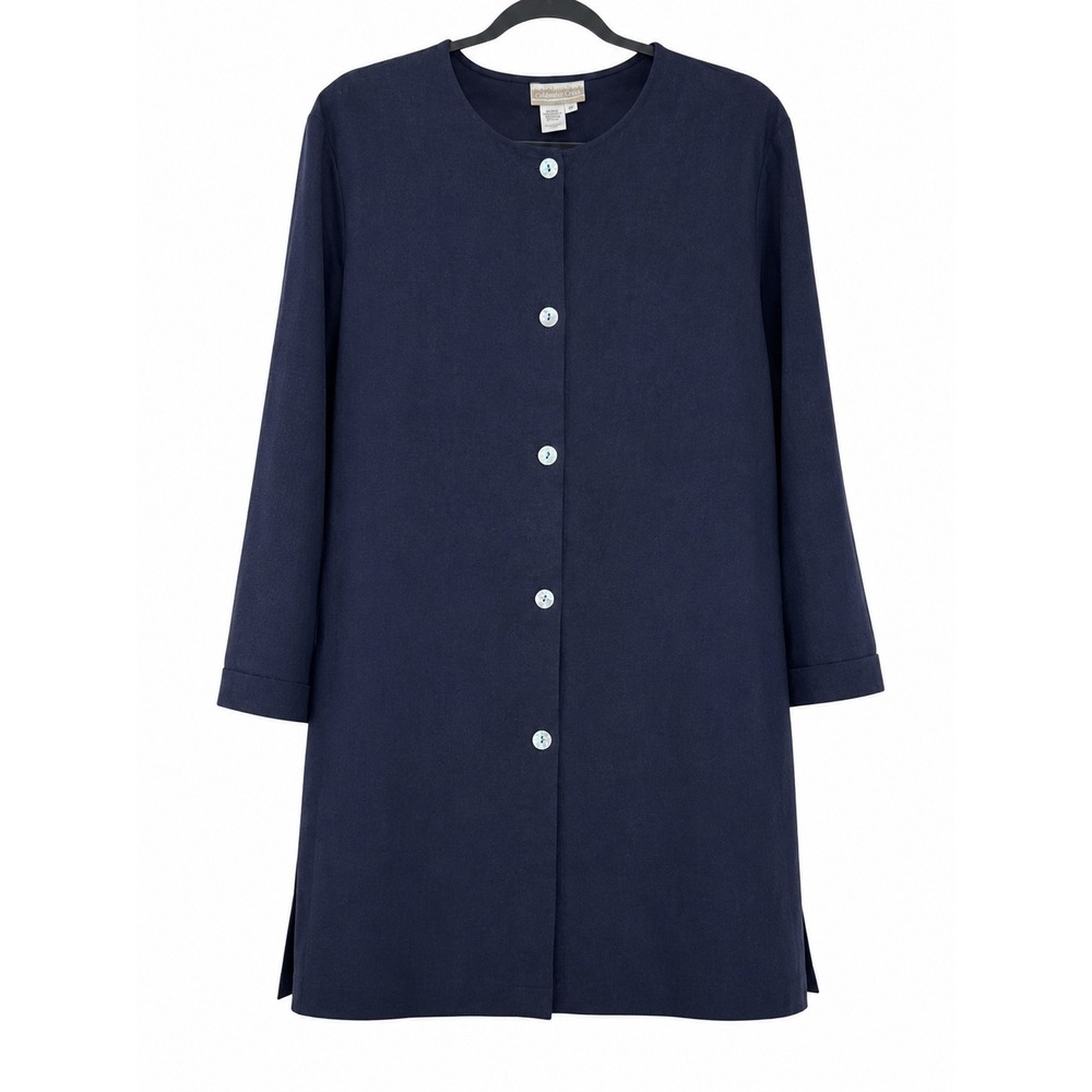 Coldwater Creek Navy Blue Button Down Tunic Top Jacket Small Casual Simple